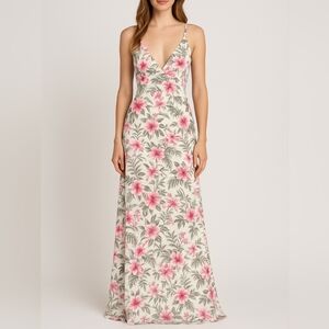 Floral Halter Maxi Dress - Pink and Gray Small
